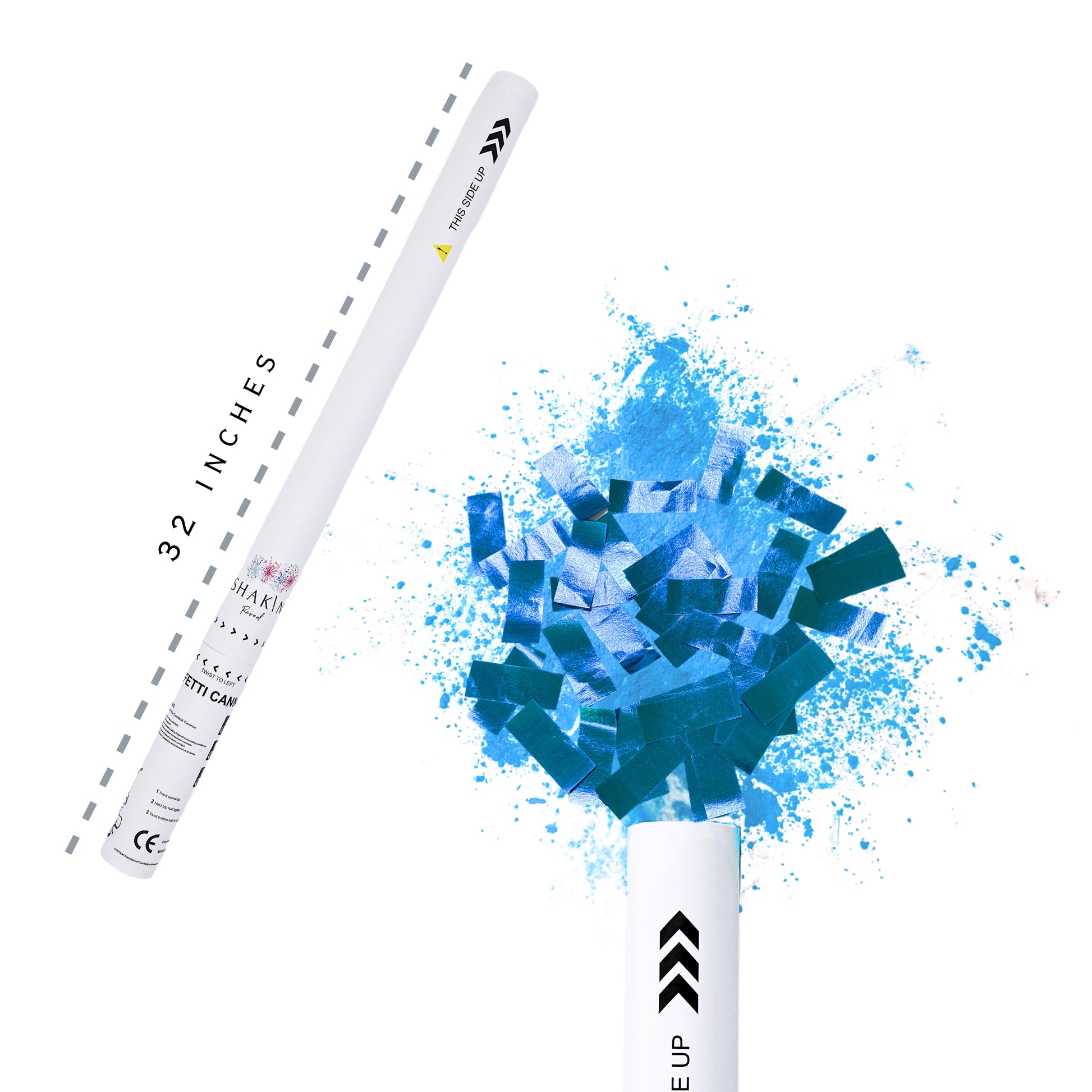 32” Blue Metallic Confetti & Powder Handheld Cannon