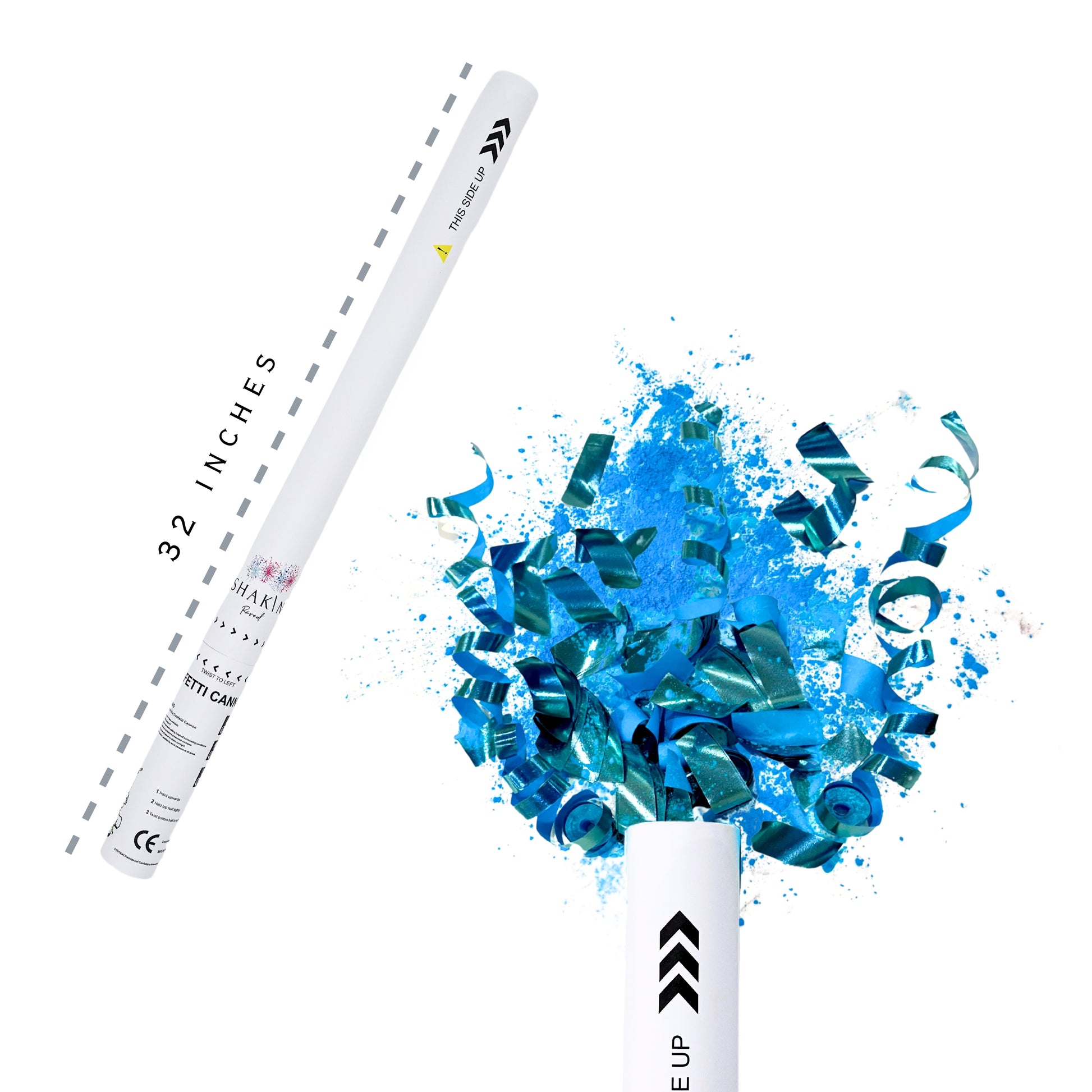 32” Blue Metallic Confetti, Streamer & Powder Cannon