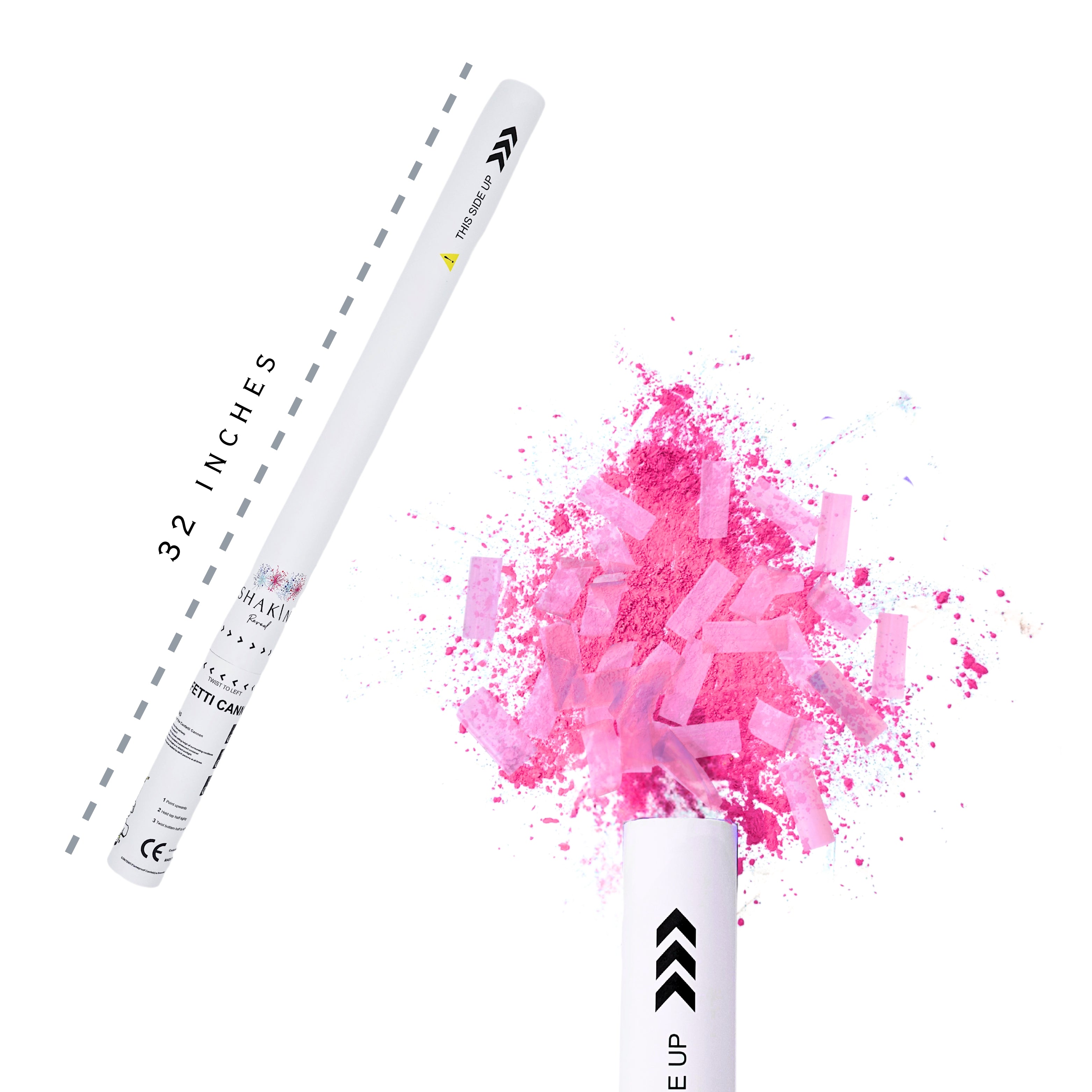 32" Pink Rice Paper Confetti + Powder Handheld Cannon