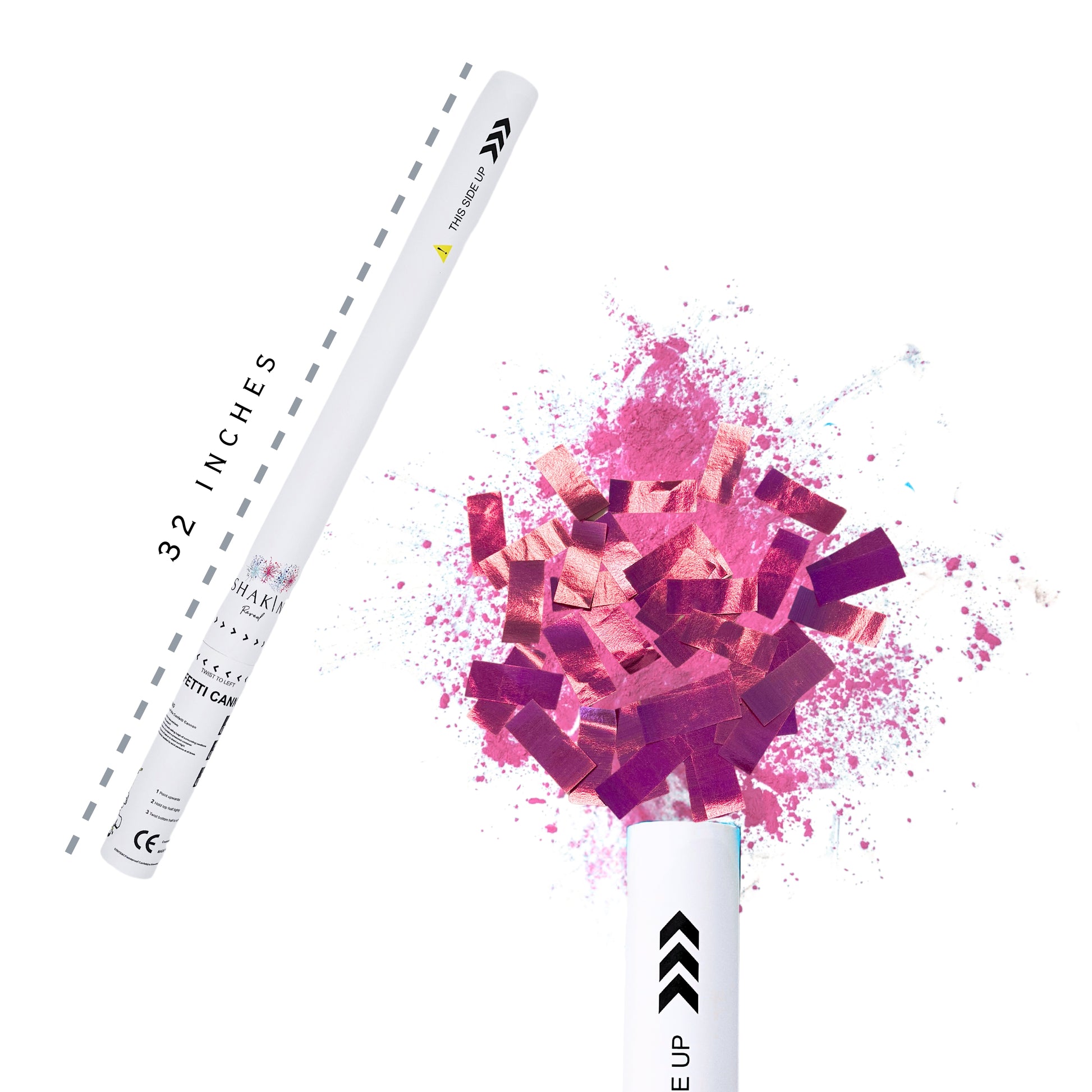 32” Pink Metallic Confetti + Powder Handheld Cannon